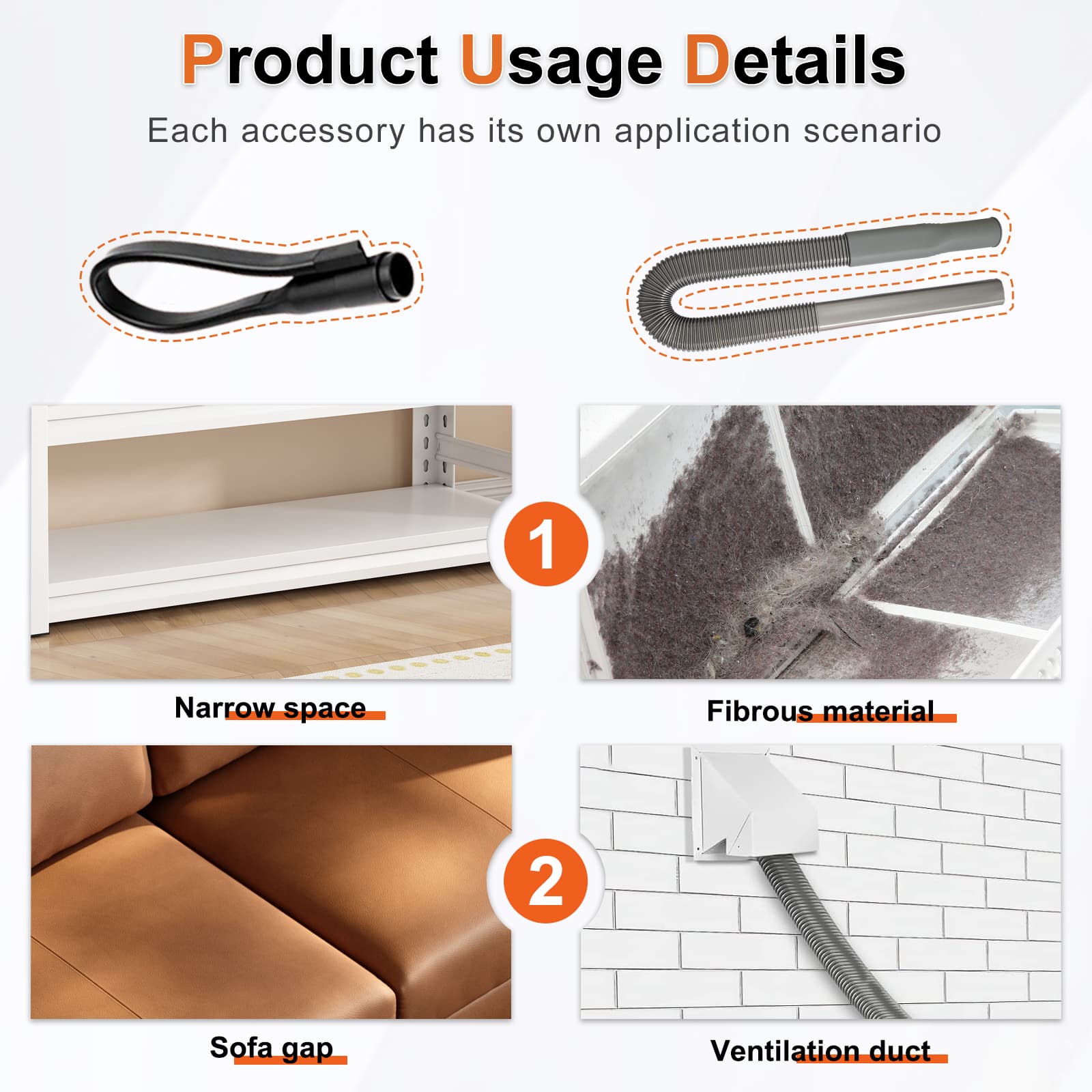Upgraded Dryer Lint Vent Cleaner Kit & Vacuum Attachments Brushes Compatible with Shop Vacs 2-1/4'' 1-7/8'' 1-3/8'' 1-1/4 Inch- Flexible Vacuum Crevice Attachment Tool for Shop Vac Accessories thumbnail 6