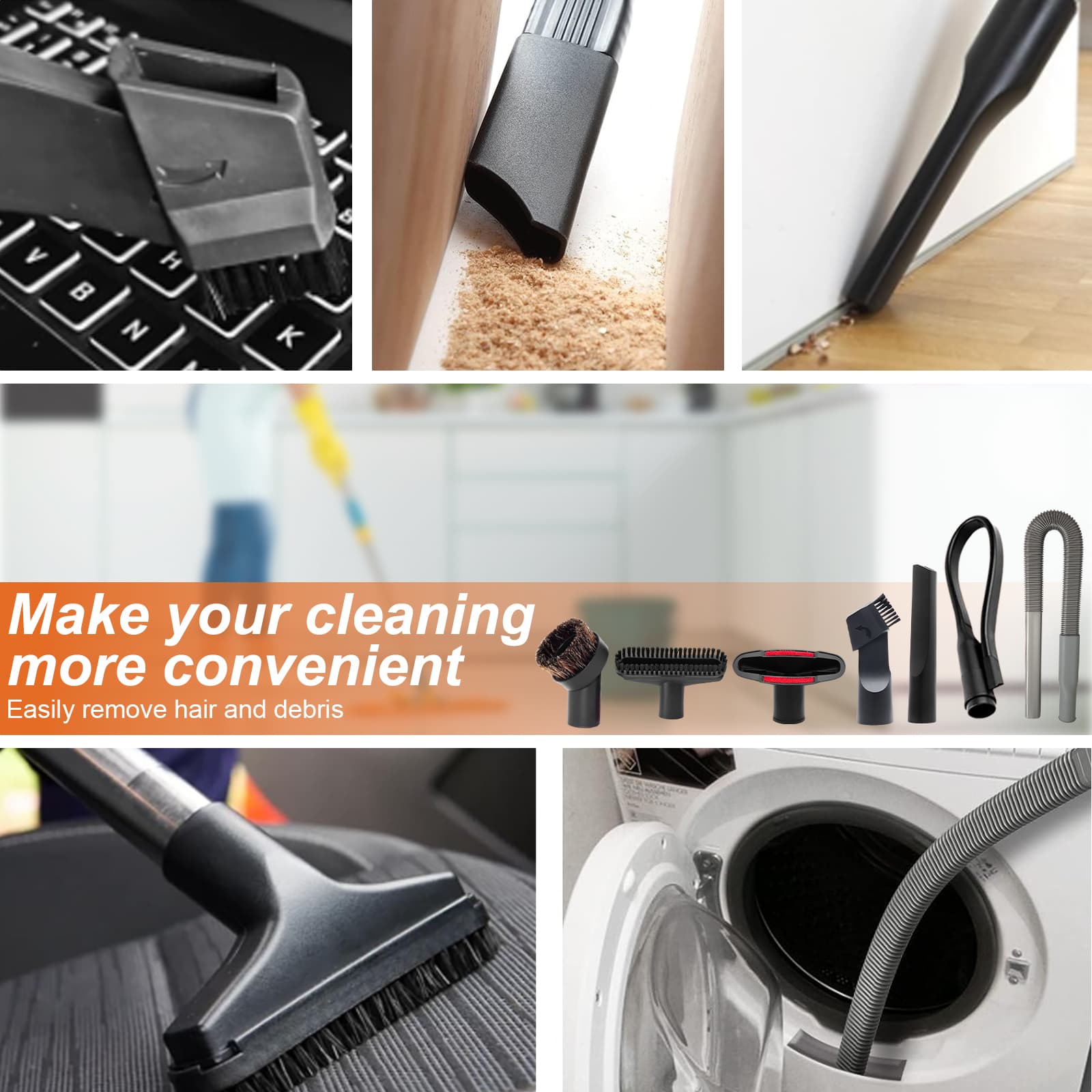 Upgraded Dryer Lint Vent Cleaner Kit & Vacuum Attachments Brushes Compatible with Shop Vacs 2-1/4'' 1-7/8'' 1-3/8'' 1-1/4 Inch- Flexible Vacuum Crevice Attachment Tool for Shop Vac Accessories thumbnail 8