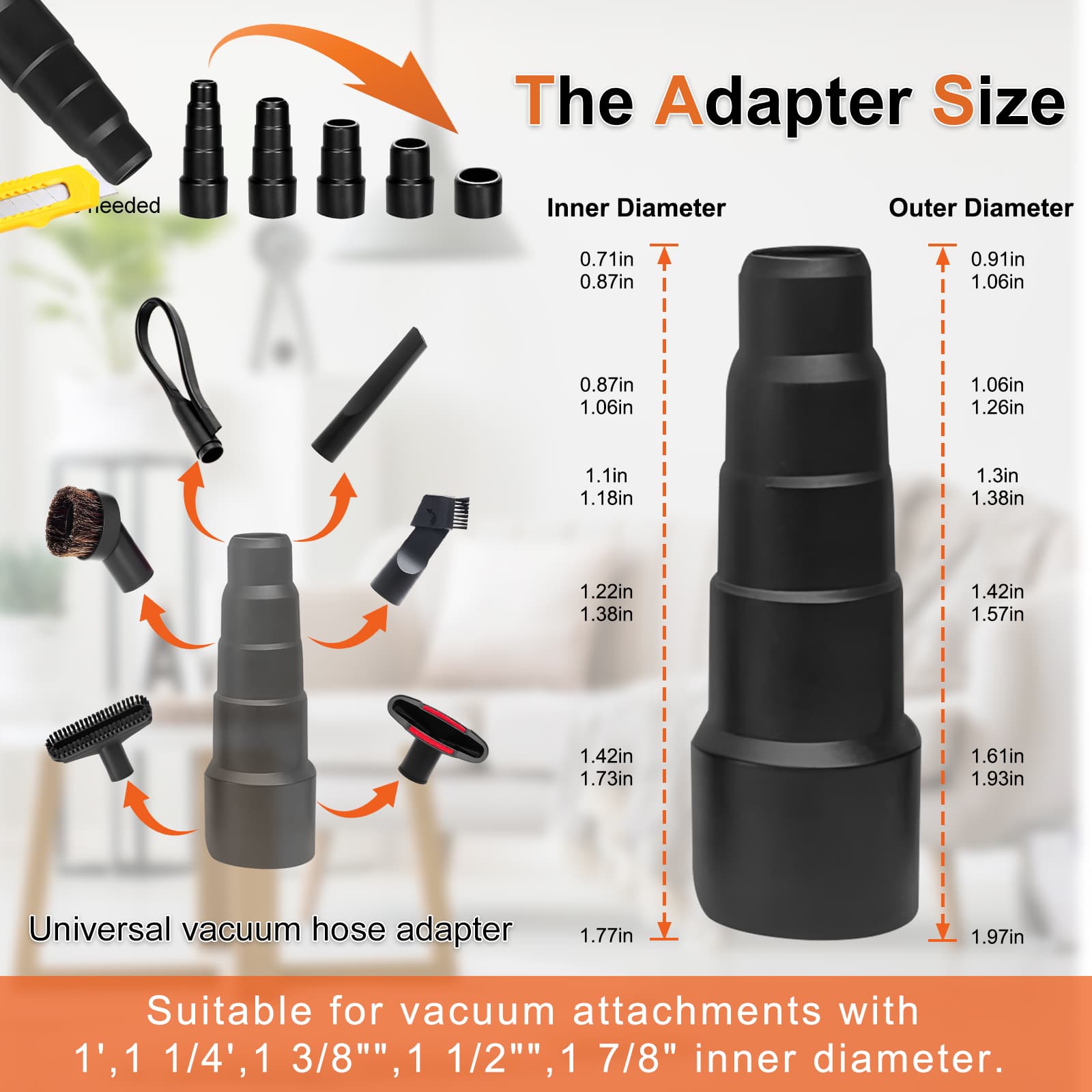 Upgraded Dryer Lint Vent Cleaner Kit & Vacuum Attachments Brushes Compatible with Shop Vacs 2-1/4'' 1-7/8'' 1-3/8'' 1-1/4 Inch- Flexible Vacuum Crevice Attachment Tool for Shop Vac Accessories thumbnail 3