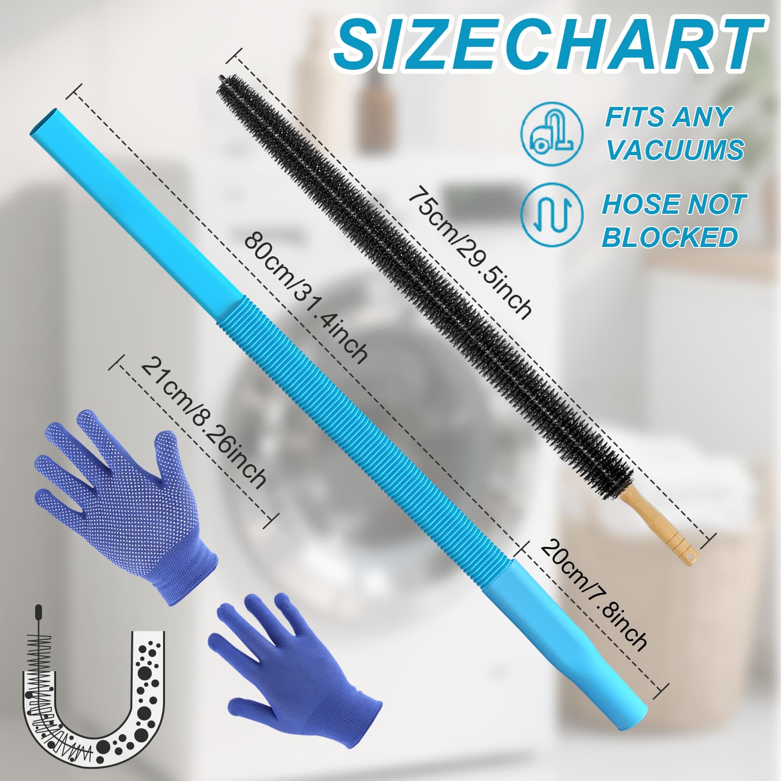 3-piece upgraded dryer exhaust cleaning kit: universal vacuum hose accessory for removing lint, suitable for all vacuum cleaner vacuum hoses, with brushed lint brush gloves thumbnail 2