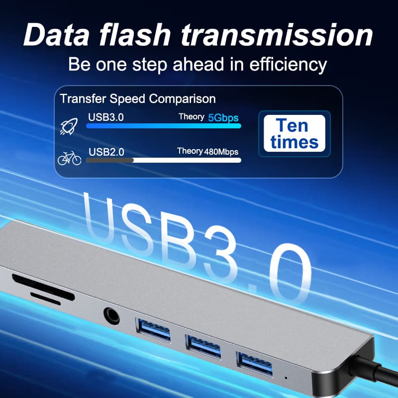 USB C Hub USB Hub 3.0, DAGUAIKA Aluminum Port USB Distributor, with 1 USB 3.0, 2 USB 2.0, and 1 3.5mm audio and video interface thumbnail 3