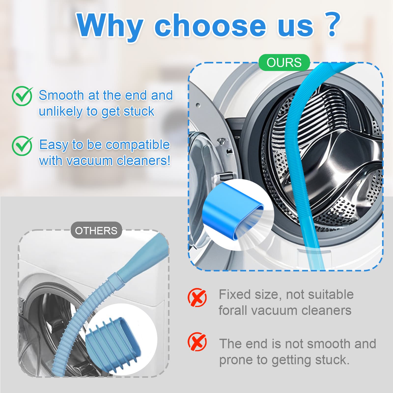 Upgraded Dryer Vent Cleaner Kit: Universal Vacuum Hose Attachment for Lint Removal Fits All Vacuums Deep Cleaning Brush for Clogged Ducts Fluff remover, dryer ventilation vacuum hose thumbnail 6