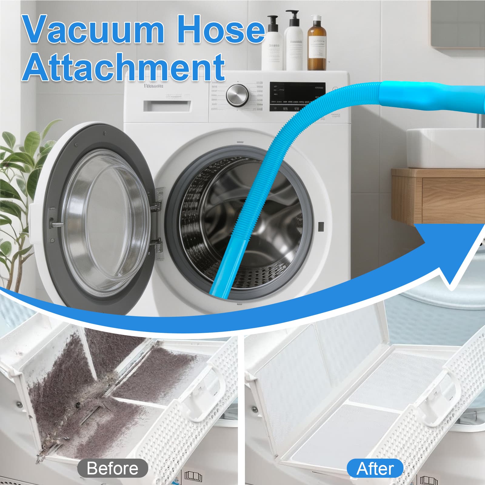 Upgraded Dryer Vent Cleaner Kit: Universal Vacuum Hose Attachment for Lint Removal Fits All Vacuums Deep Cleaning Brush for Clogged Ducts Fluff remover, dryer ventilation vacuum hose thumbnail 3