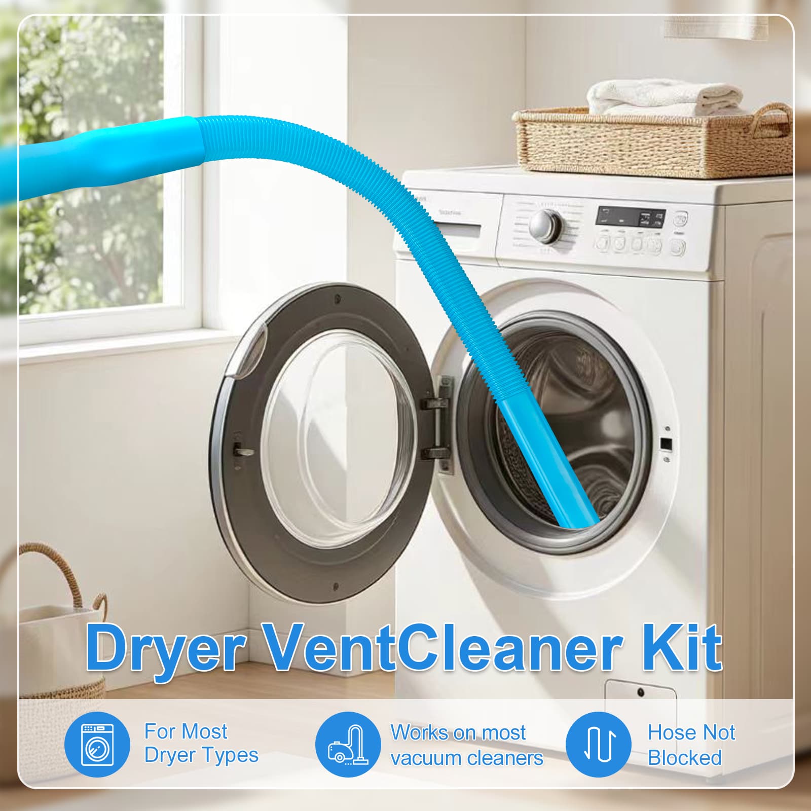 Upgraded Dryer Vent Cleaner Kit: Universal Vacuum Hose Attachment for Lint Removal Fits All Vacuums Deep Cleaning Brush for Clogged Ducts Fluff remover, dryer ventilation vacuum hose thumbnail 2