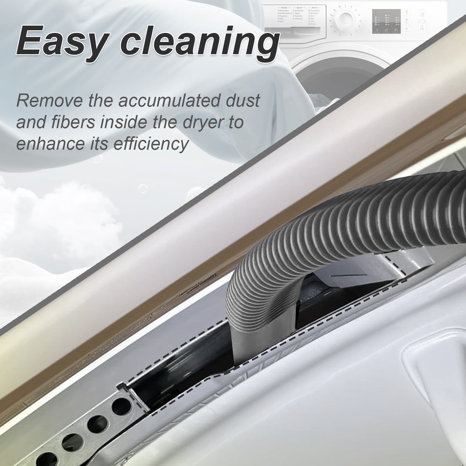 Upgraded Dryer Vent Cleaner Kit: Universal Vacuum Hose Attachment for Lint Removal Fits All Vacuums Deep Cleaning Brush for Clogged Ducts Fluff remover, dryer ventilation vacuum hose thumbnail 2