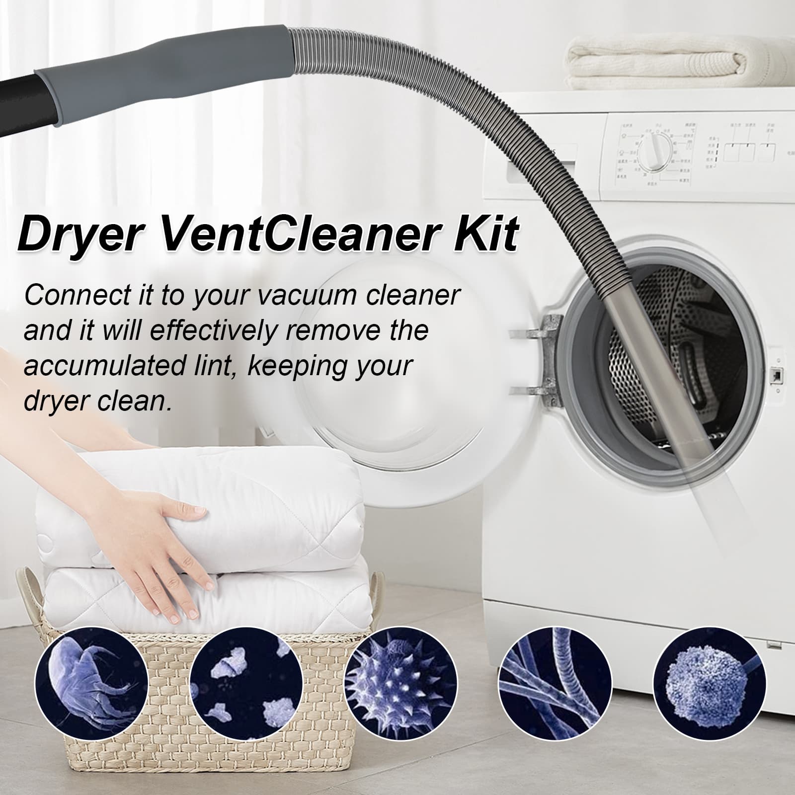 Upgraded Dryer Vent Cleaner Kit: Universal Vacuum Hose Attachment for Lint Removal Fits All Vacuums Deep Cleaning Brush for Clogged Ducts Fluff remover, dryer ventilation vacuum hose thumbnail 4