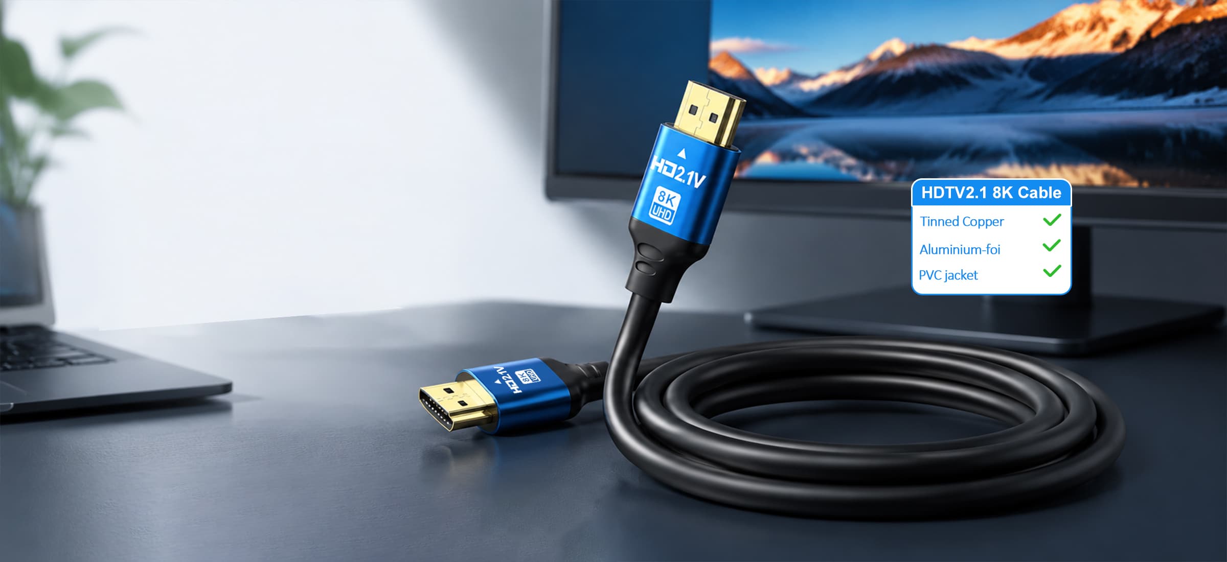 8K HDMI 2.1 Cable 48Gbps 6.6FT, Ultra High Speed HDMI Cord Aluminum, 4K@240Hz 120Hz 10K 8K@60Hz