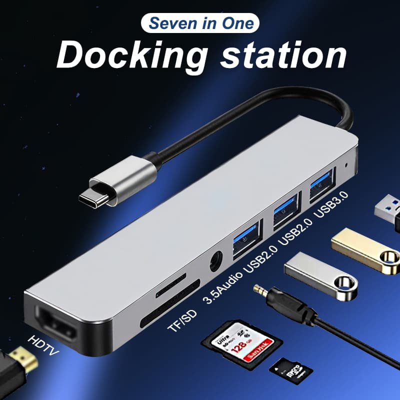 Dual head seven in one multifunctional Type-C hub