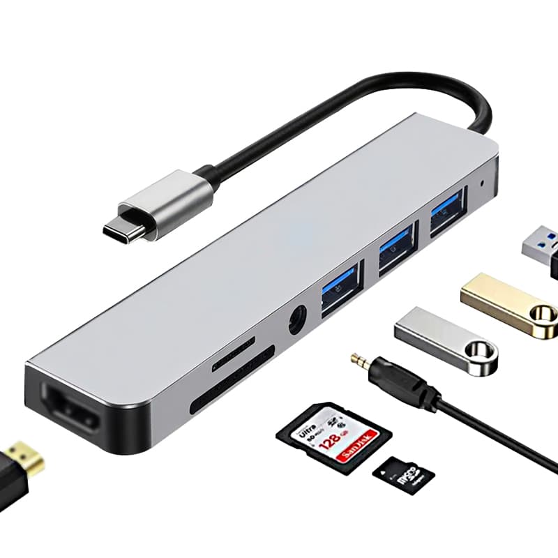 Dual head seven in one multifunctional Type-C hub