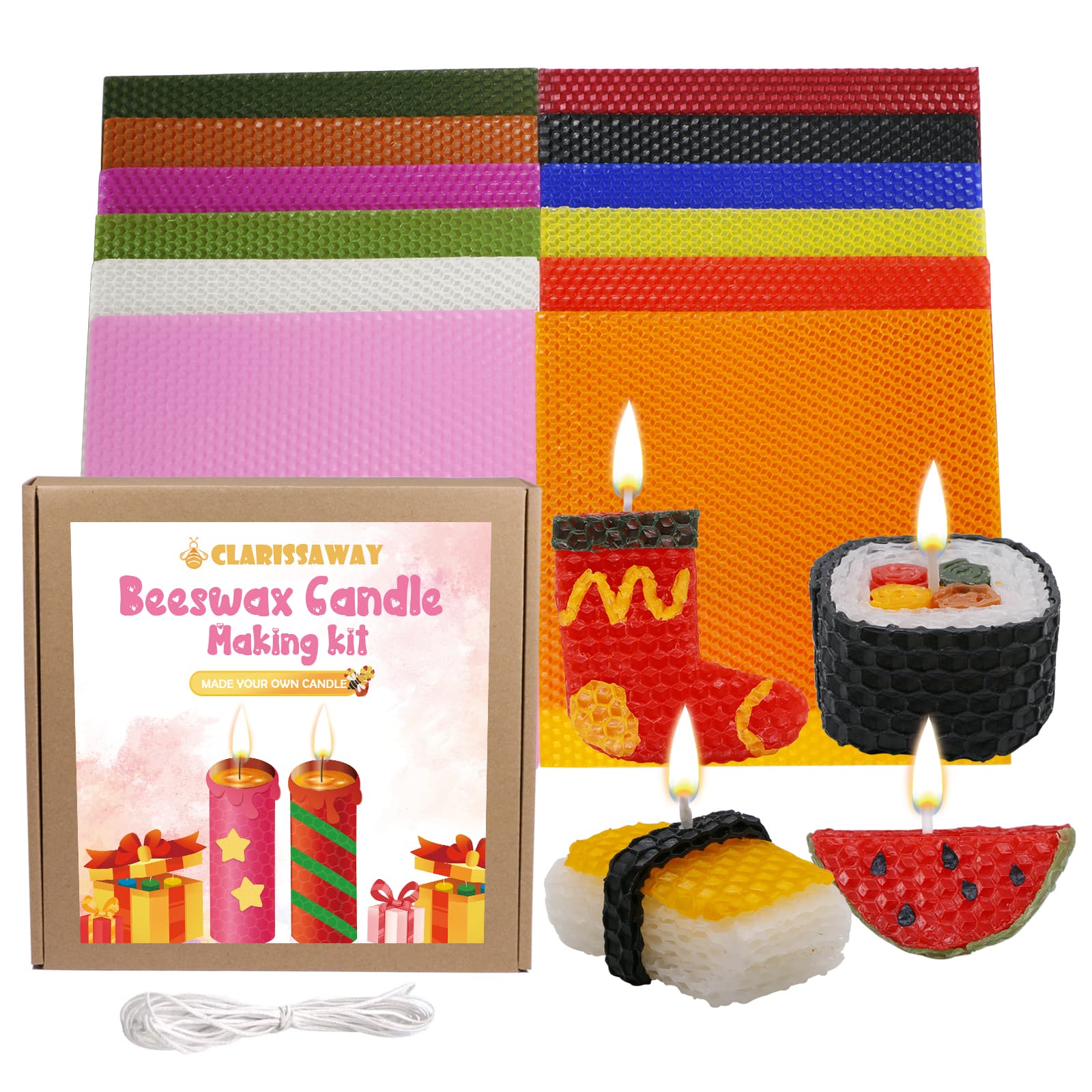 12 color beeswax paper for rolling candles 20.32cm X 20.32cm beeswax paper for candle making beeswax candle making kit candle roll kit DIY candle machine candle starter kit (12 pieces)
