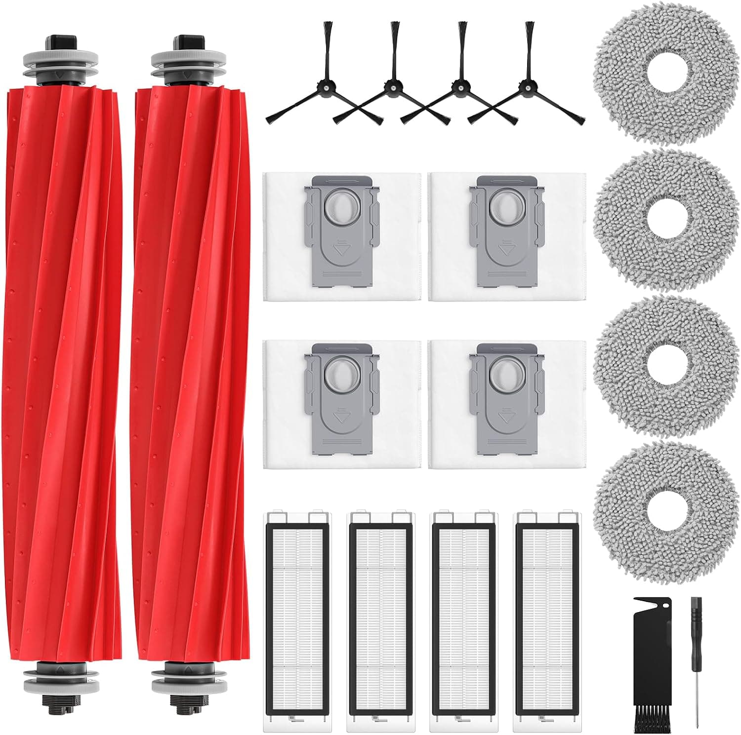 Replacement Parts for Q Revo Robot Vacuum Cleaner Accessory Kits | Q Revo Replacement Kits (2 Rolling Brushes + 4 Filters + 4 Dust Bags + 4 Mop Pads + 4 Side Brushes)