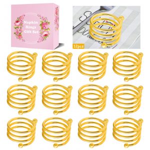 12Pack Cloth Napkins and Gold Napkin Rings Set of 6 for Wedding Party  Decorative